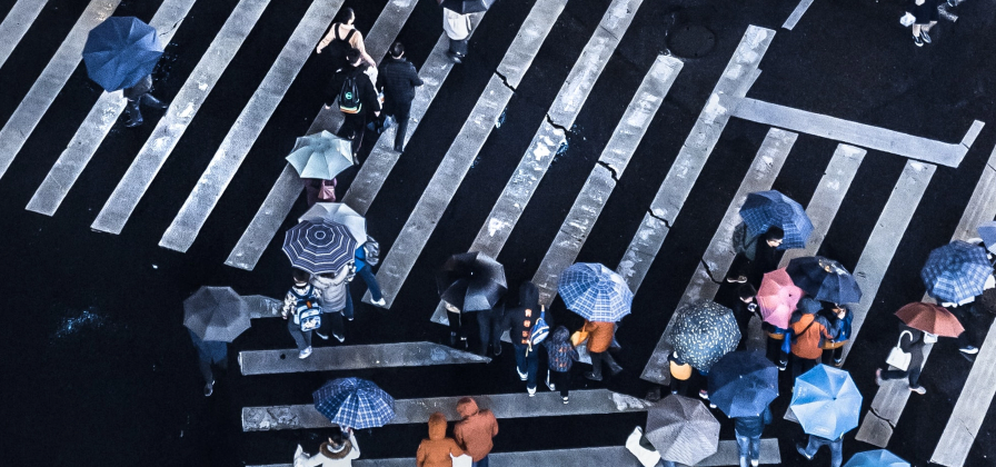 Group of people on a crosswalk pictured from above